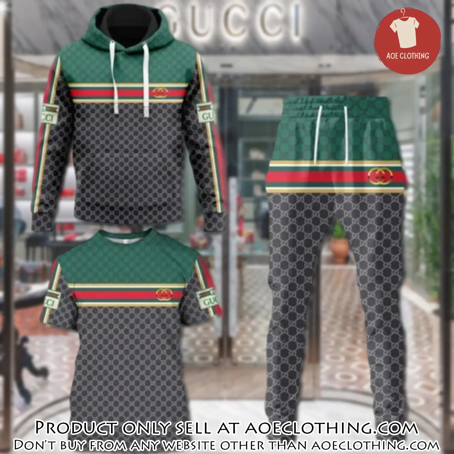 Gucci pattern unisex tshirt hoodie long pants set luxury brand clothing special gift outfit for men women aoe1447197